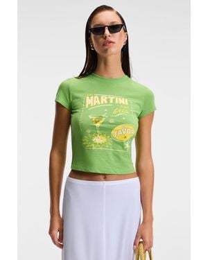 Grimelange Printed Crop Crew Neck T-Shirt - Green