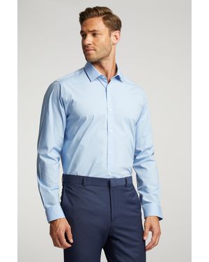 Limehaus Regular Fit Poplin Single Cuff Collar Shirt - Blue