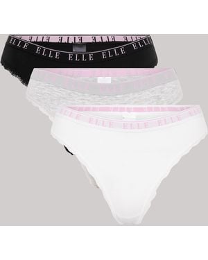 Elle Multi Pack (3) Cotton Lace Trim Tipped Thong - Multicolour