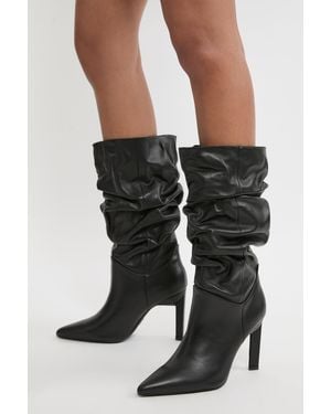 Karen Millen Suede Mid Calf Slouch Heeled Boot - Black