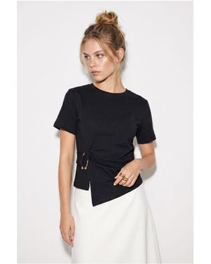 Bianco Lucci Cotton Blend Crew Neck Blouse - Blue