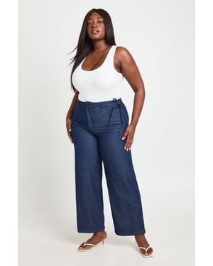 Boohoo Plus Chambray Tie Detail Trouser - Blue