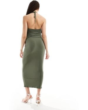 ASOS Design Halter Ruched Midi Dress With Central Cut Out Detail - Green