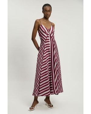 Karen Millen Stripe Strappy Woven Midi Dress - Red