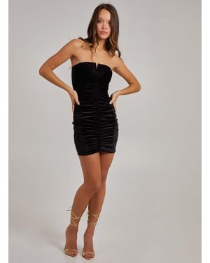 Pink Vanilla Velvet Trim Ruched Dress - Black