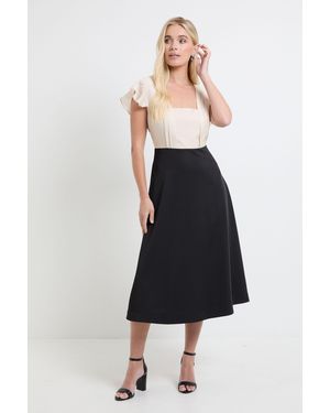 Wallis Petite Contrast Ruffle Sleeve Midi Dress - Black