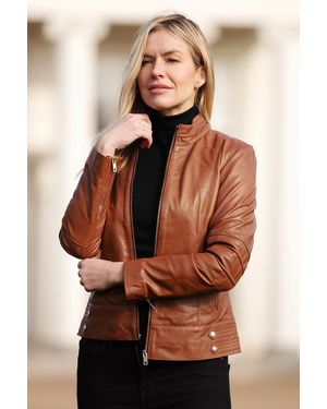 Ashwood Leather 'Lillian' Real Biker Jacket - Brown