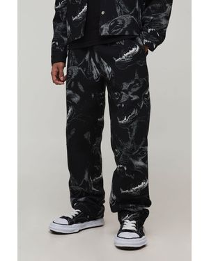 BoohooMAN Relaxed Fit Dog Tapestry Trousers - Black