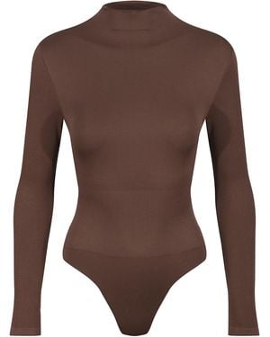 Ruey Ladies Essentials Turtle Neck Bodysuit Sculpting Recycled Stretch Fit - Brown