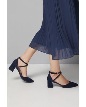 Good for the Sole Wide Fit Millie Comfort Faux Suede Cross Strap Medium Heel Court Shoes - Blue