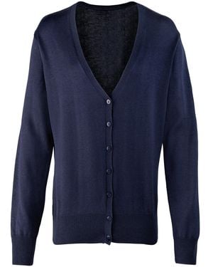 PREMIER Ladies Cotton Acrylic V Neck Cardigan - Blue