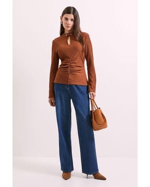 PRINCIPLES High Neck Trim Detail Crinkle Jersey Top - Blue