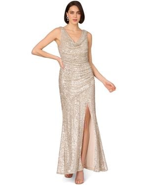 Adrianna Papell Stretch Sequin A-Line Gown - White
