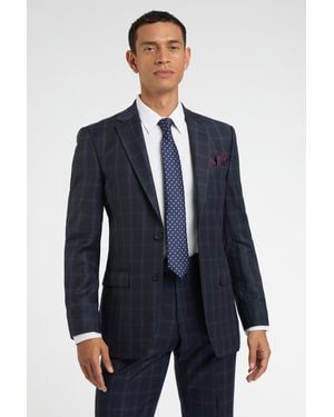 Racing Green Regular Fit Tan Check Jacket Wool - Blue