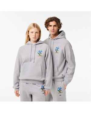 Lacoste Embroidered Crocodile Print Raglan Sleeve Hooded Sweatshirt - Grey