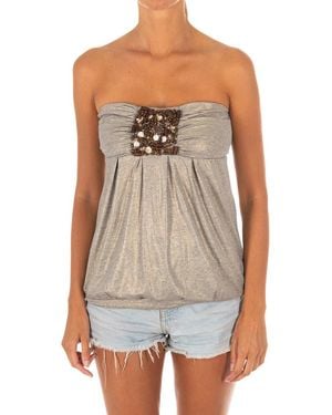 Met Sleeveless T-Shirt With Wide Knit Top Effect 10Dmt0084 - Grey