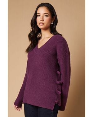 Oasis Bow Side V Neck Jumper - Purple