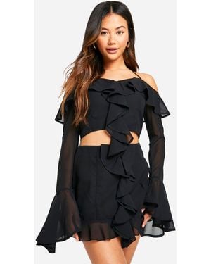 Boohoo Chiffon Ruffle Front Mini Skirt - Black