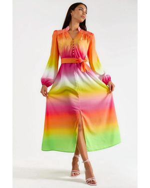 Msn-Collection Ombre Maxi Dress With Belt - Yellow