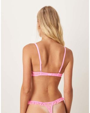 ASOS Koko Floral Textured Mesh Ruffle Underwired Bra - Pink