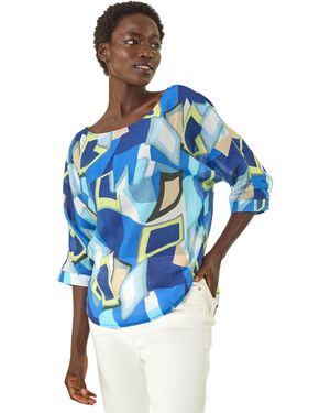 Roman Abstract Print Stretch Top - Blue