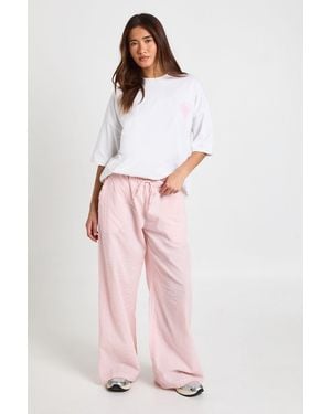 Boohoo Stripe Seersucker Elasticated Waist Wide Leg Trouser - Pink