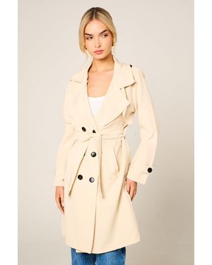 Femme Luxe Double Breasted Longline Trench Coat - Natural