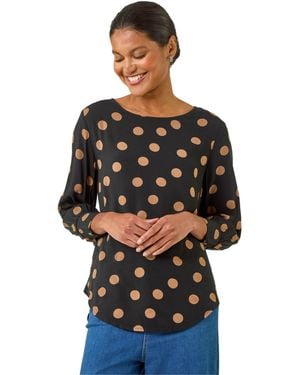 Roman Spot Print Tunic Top - Black