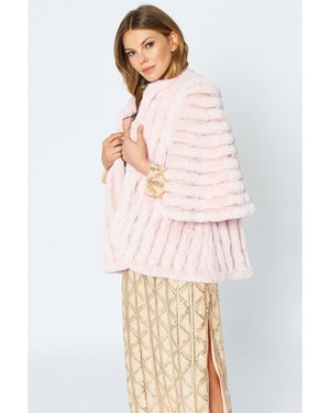 Jayley Faux Fur Suede Striped Cape Coat - Natural