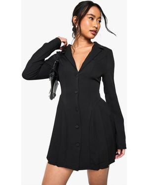 Boohoo Volume Frill Blazer Dress - Black