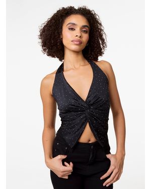 Pink Vanilla Diamante Slinky Halter Top - Black