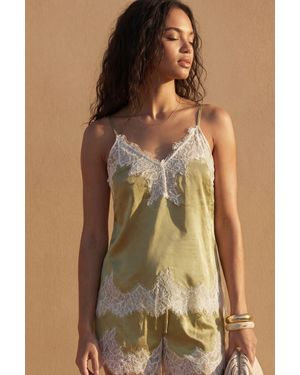 Boohoo Hammered Satin Lace Trim Cami Top - Green