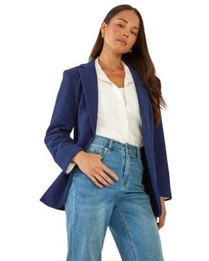 Roman Petite Textured Buttoned Blazer - Blue