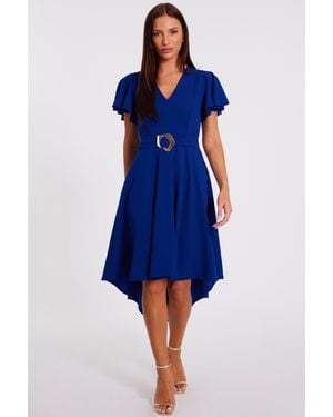 Quiz Royal Dip Hem Midi Dress - Blue