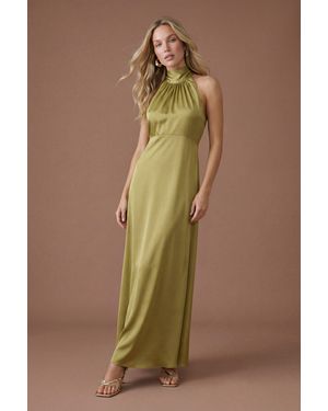 Oasis Satin Halter Neck Maxi Bridesmaid Dress - Natural