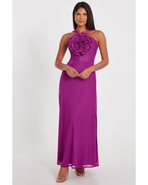Quiz Mesh Corsage Maxi Dress - Purple