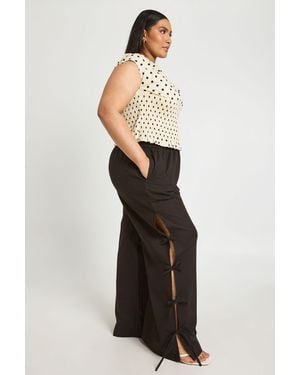 Boohoo Plus Linen Look Tie Side Wide Leg Trouser - Black