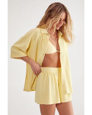 Nasty Gal Ribbed Toweling Beach Shirt And Shorts Two Piece Set - Yellow