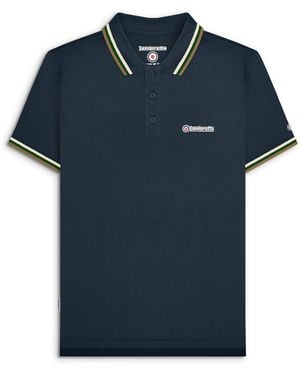 Lambretta T-Shirt Twin Tipped Polo Button Fastening Textile - Blue