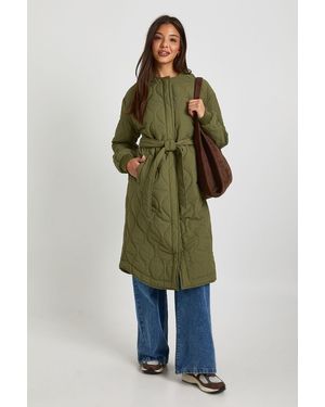 Boohoo Longline Quilted Puffer - Green