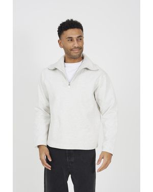 Brave Soul High Funnel Neck 1/4 Zip Sweatshirt - White
