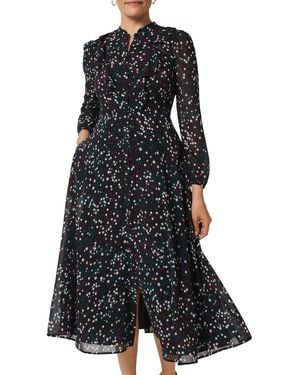 Hobbs Erin Printed Long Sleeve Midi Dress - Black