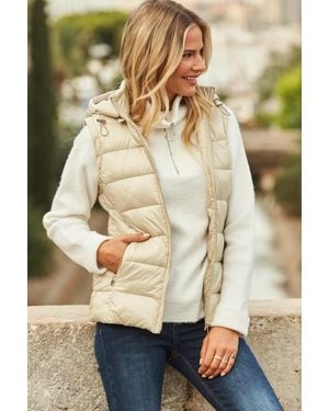 Sosandar Stone Hooded Padded Gilet With Zip Pockets - Natural