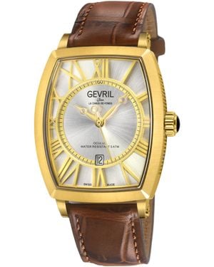 Gevril Automatic Oculus Swiss Made Sellita Sw200 Movement Two Layered Dial, Leather - Metallic