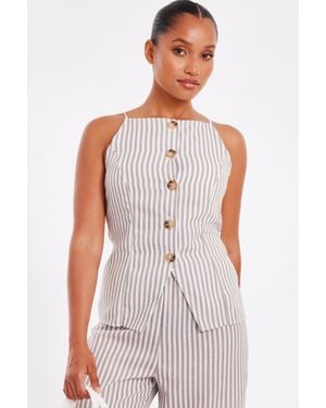Quiz Petite Striped Boat Neck Waistcoat - White