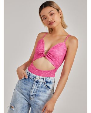 Pink Vanilla Printed Ring Detail Cut Out Bodysuit - Pink