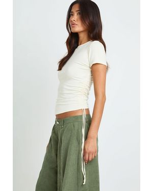 Boohoo Super Soft Rib Ruched Side Short Sleeve Top - White