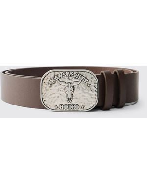 BoohooMAN Pu Kansas City Western Buckle Belt - Brown