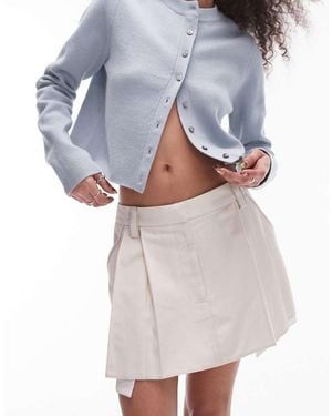 TOPSHOP Low Rise Twill Pleat Mini Skirt With Poplin Exposed Pockets - Grey