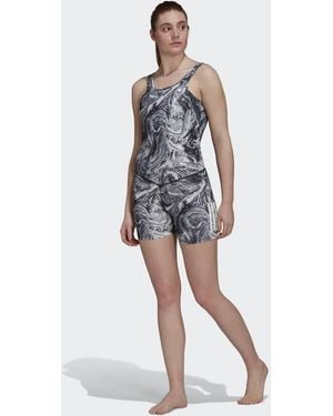 adidas Originals Hyperglam Aeroready Training Marble-Print Leotard - White
